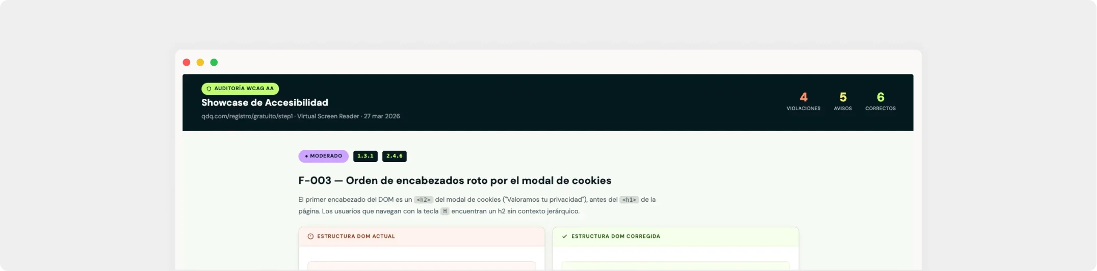 Showcase de accesibilidad del nuevo funnel de registro